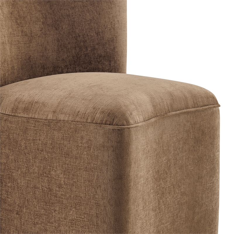 NPD Furniture Morraine Chenille Dining Side Chair w/ Casters in Brown