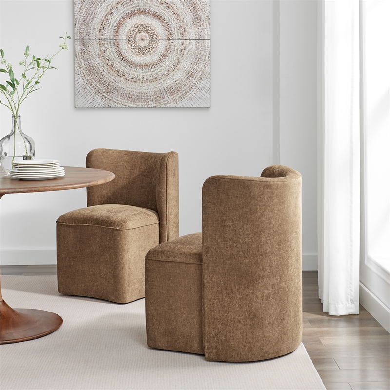 NPD Furniture Morraine Chenille Dining Side Chair w/ Casters in Brown