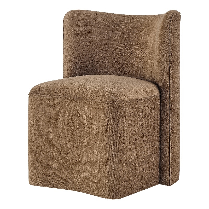 NPD Furniture Morraine Chenille Dining Side Chair w/ Casters in Brown