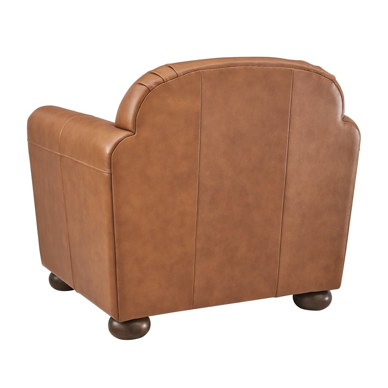 NPD Furniture Grandora Top Grain Leather Accent Arm Chair in Brown