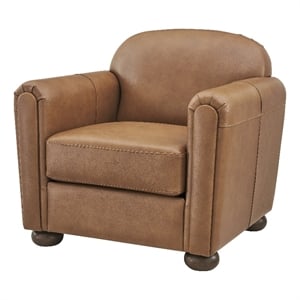 NPD Furniture Grandora Top Grain Leather Accent Arm Chair in Brown