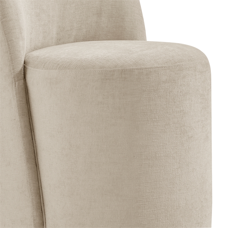 NPD Furniture Cabrina Chenille Dining Side Chair w/ Casters in Beige