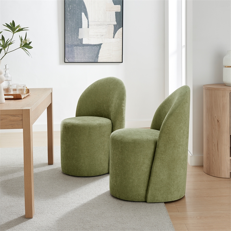 NPD Furniture Cabrina Chenille Dining Side Chair w/ Casters in Green