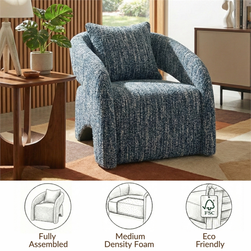 NPD Furniture Lunessa Boucle Accent Arm Chair in Dappled Blue
