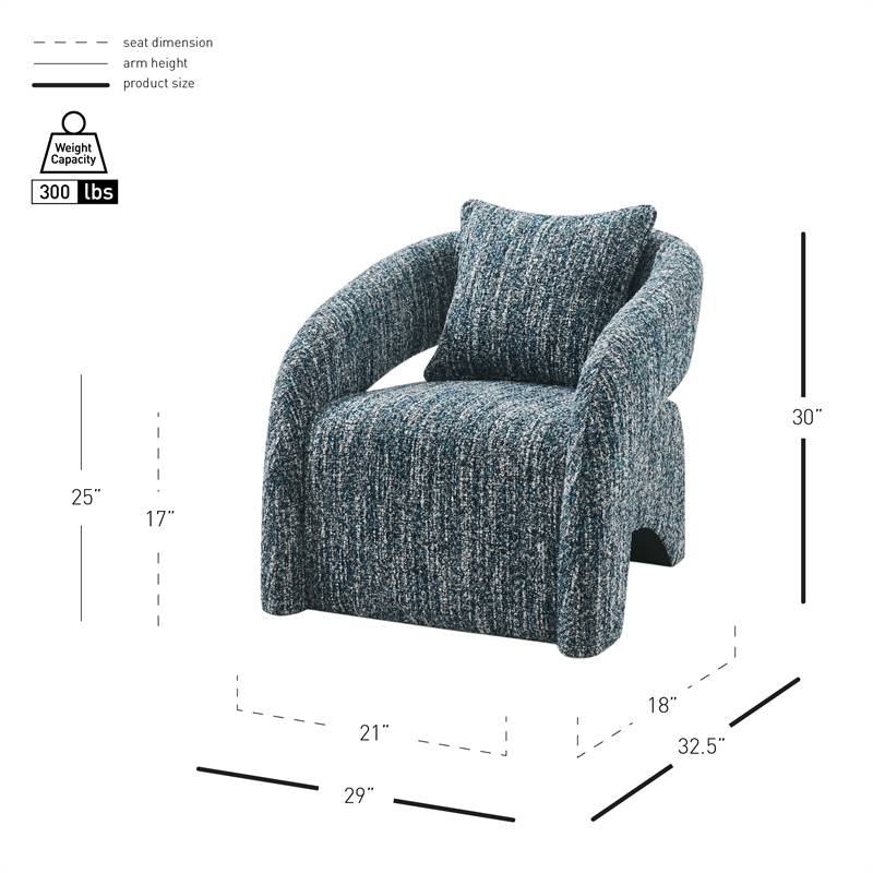 NPD Furniture Lunessa Boucle Accent Arm Chair in Dappled Blue