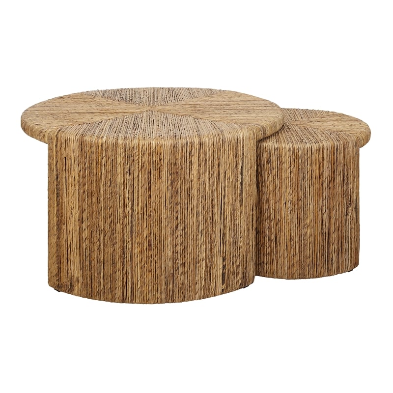 NPD Furniture Kanza Abaca Round Nesting Coffee Table Set of 2 in Natural