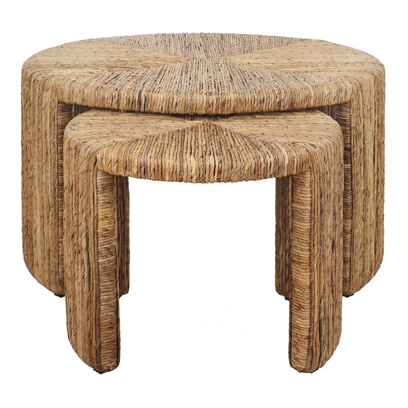 NPD Furniture Kanza Abaca Round Nesting Coffee Table Set of 2 in Natural