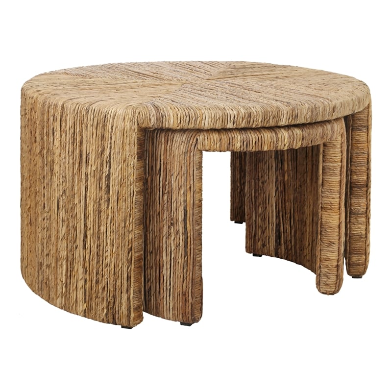 NPD Furniture Kanza Abaca Round Nesting Coffee Table Set of 2 in Natural