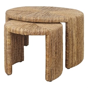 New Pacific Direct Kanza Abaca Round Nesting Coffee Table Set of 2 in Natural
