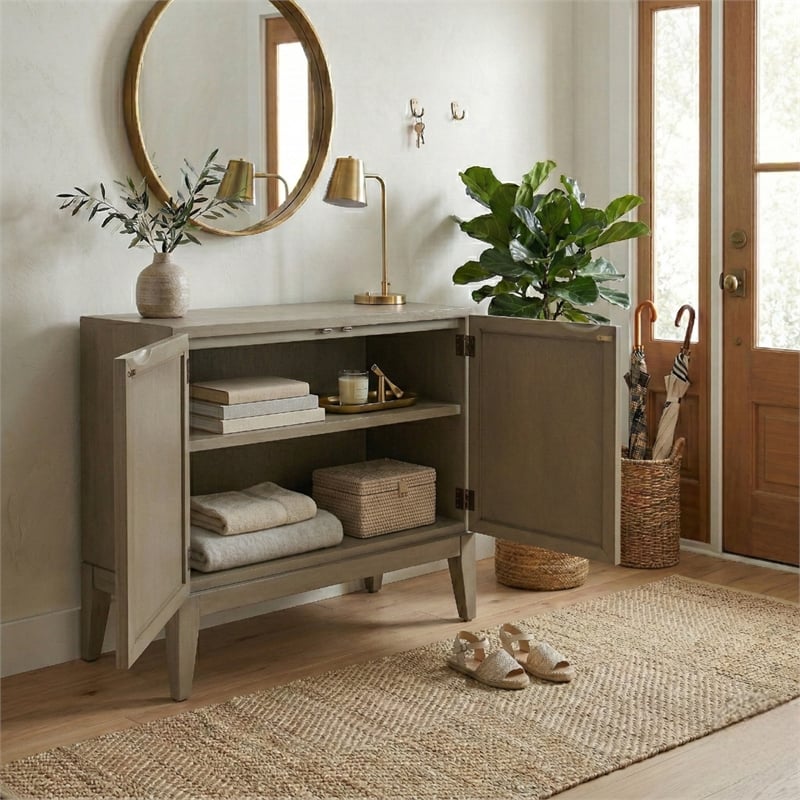 NPD Furniture Deria 2-Door Wood Cabinet in Sagewood
