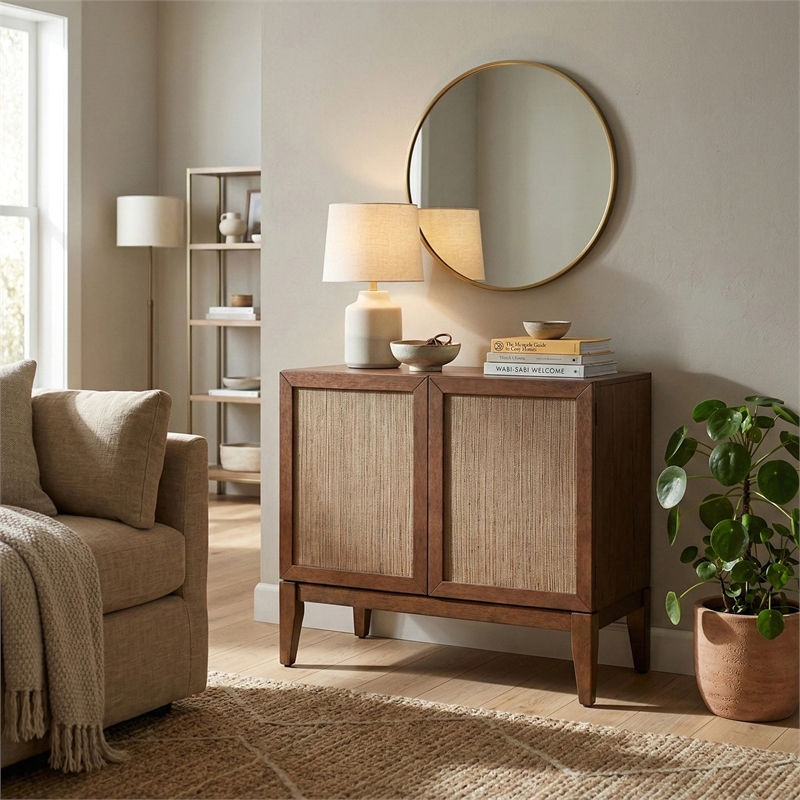 NPD Furniture Deria 2-Door Wood Cabinet in Walnut