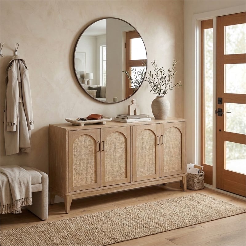 NPD Furniture Chantilly 4-Door Wood Buffet in Brushed Sand