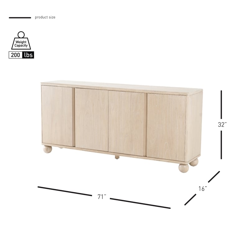 NPD Furniture Harlyn 4-Door Wood Buffet in Weathered Sand