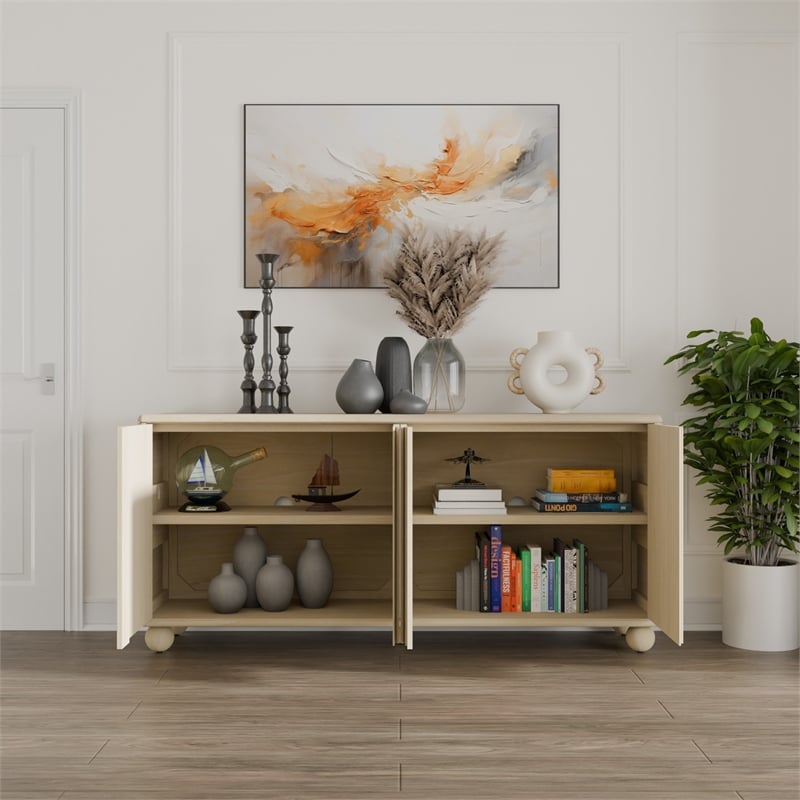 NPD Furniture Harlyn 4-Door Wood Buffet in Weathered Sand