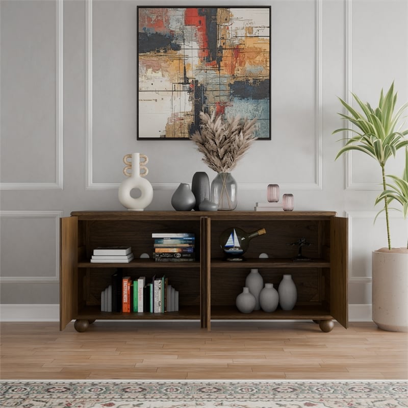 NPD Furniture Harlyn 4-Door Wood Buffet in Walnut