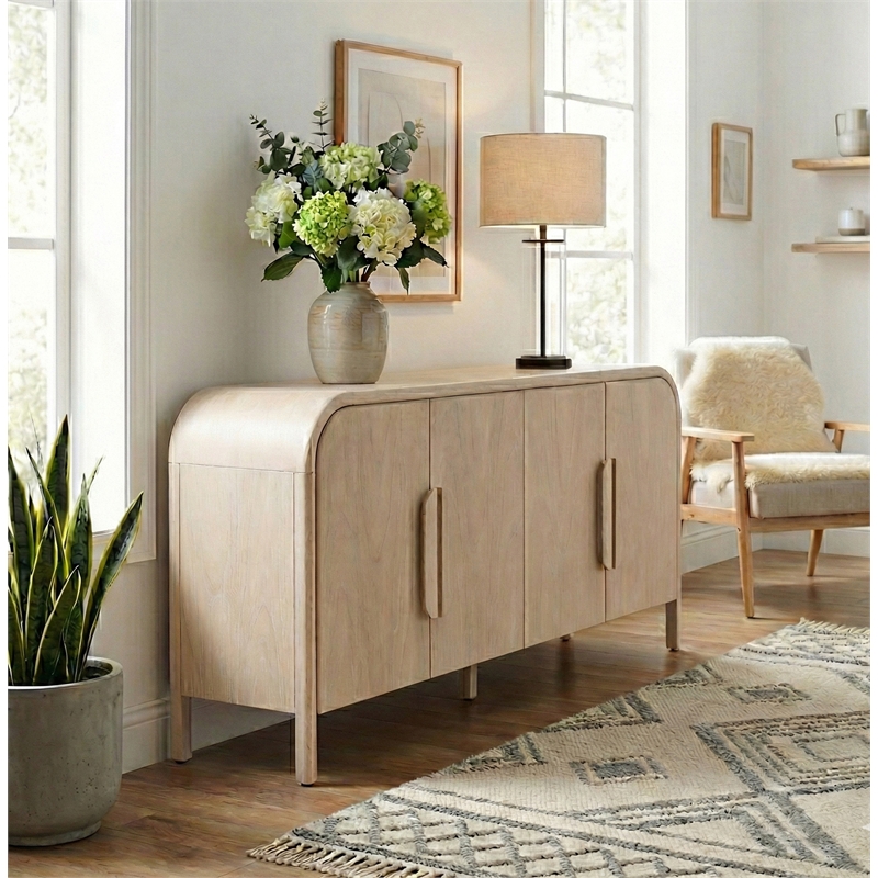 NPD Furniture Serenia 4-Door Wood Buffet in Weathered Sand