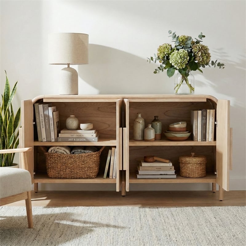 NPD Furniture Serenia 4-Door Wood Buffet in Weathered Sand