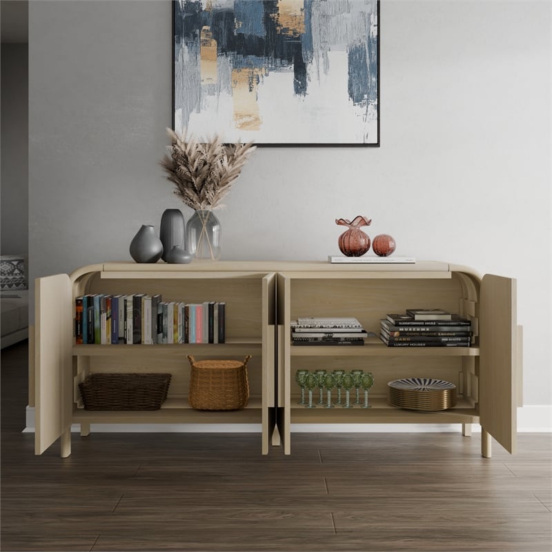 NPD Furniture Serenia 4-Door Wood Buffet in Weathered Sand