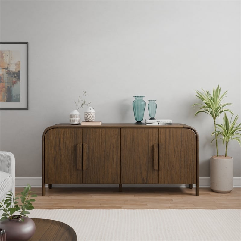 NPD Furniture Serenia 4-Door Wood Buffet in Walnut