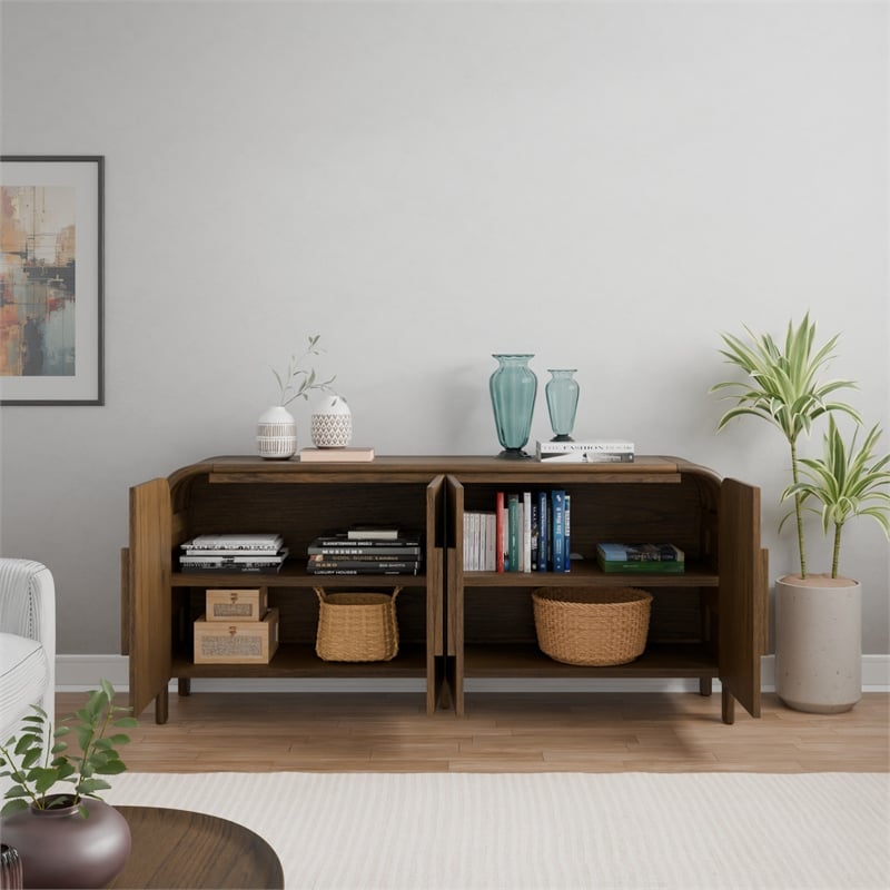 NPD Furniture Serenia 4-Door Wood Buffet in Walnut