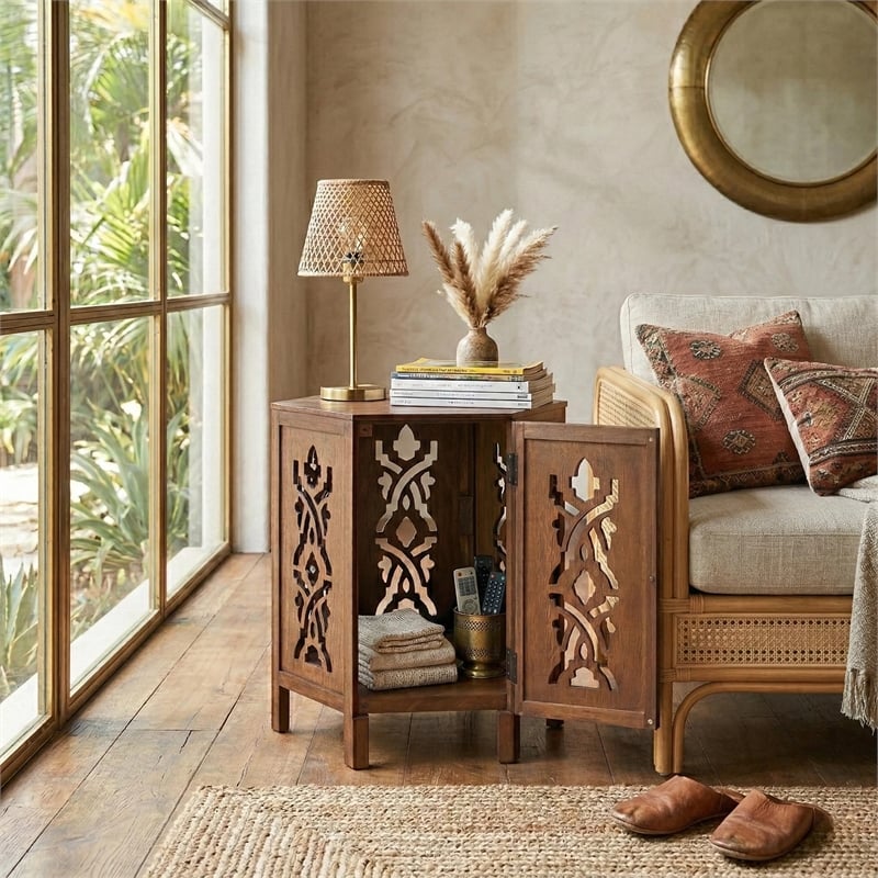NPD Furniture Seema Wood Accent Table in Walnut