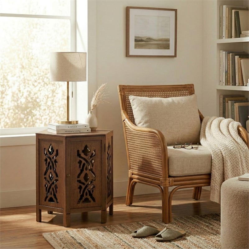 NPD Furniture Seema Wood Accent Table in Walnut