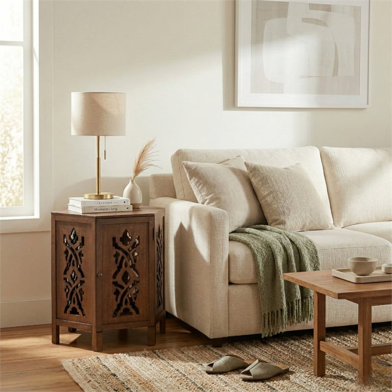 NPD Furniture Seema Wood Accent Table in Walnut