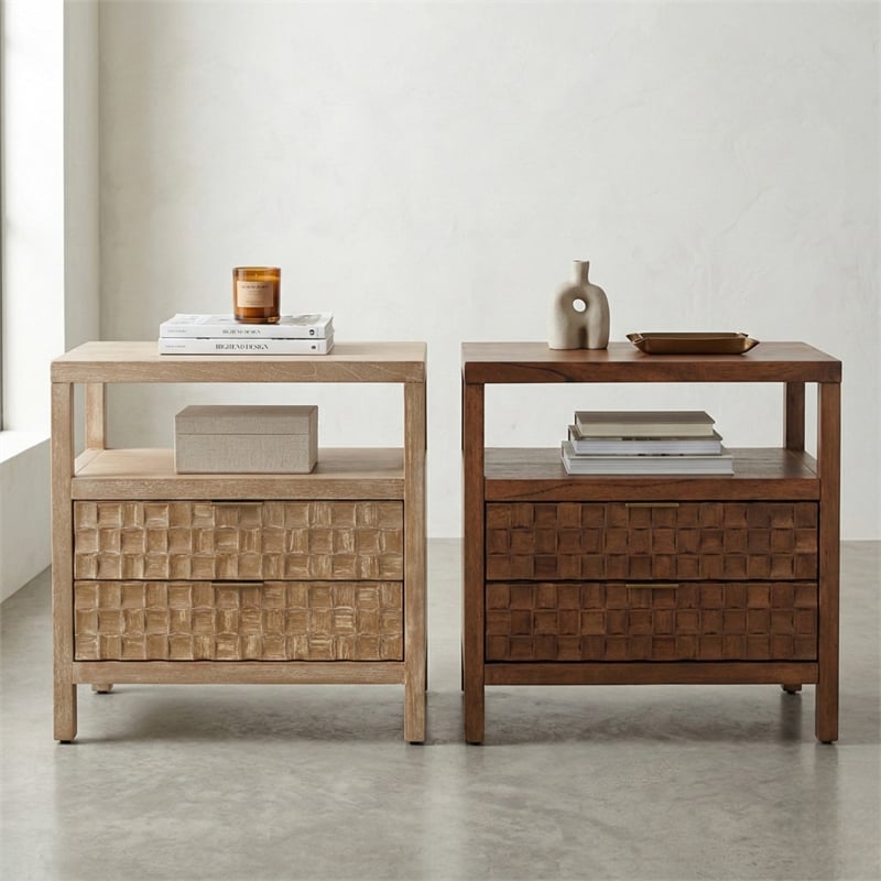 NPD Furniture Terrena 2in Wood Drawer Accent Table in Brushed Sand