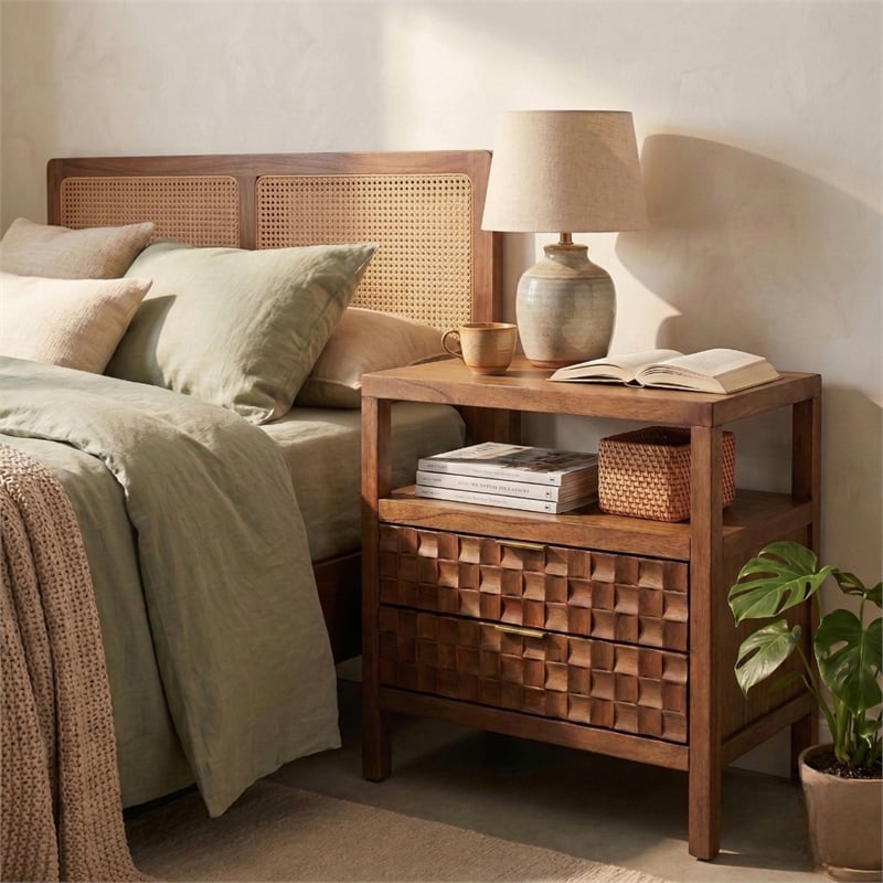 NPD Furniture Terrena 2in Wood Drawer Accent Table in Walnut