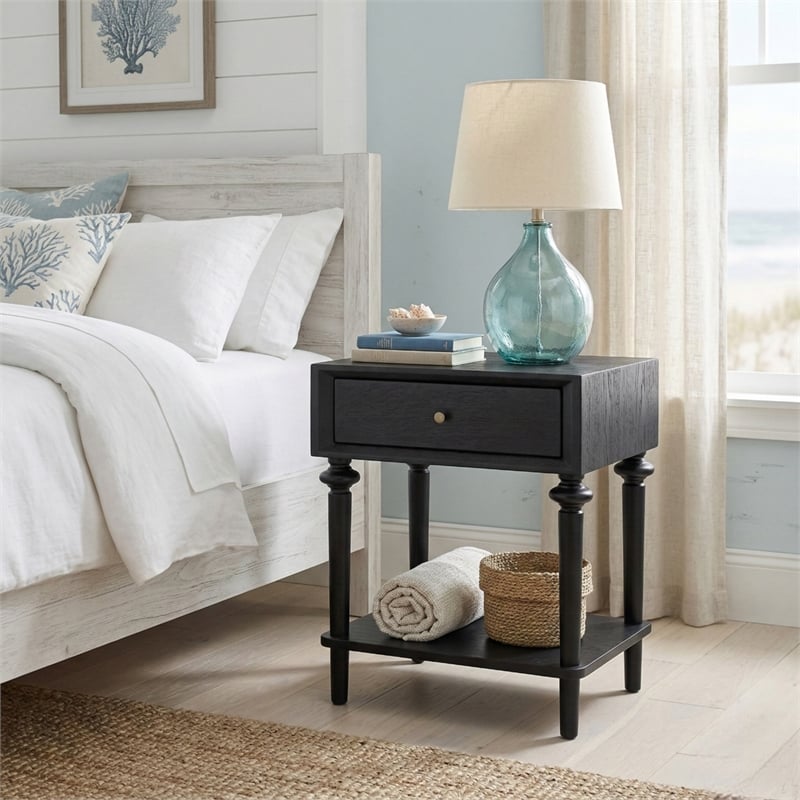 NPD Furniture Romilda 1in Wood Drawer Accent Table in Black
