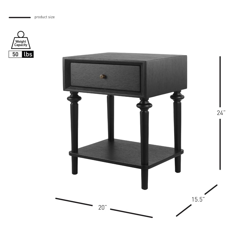 NPD Furniture Romilda 1in Wood Drawer Accent Table in Black