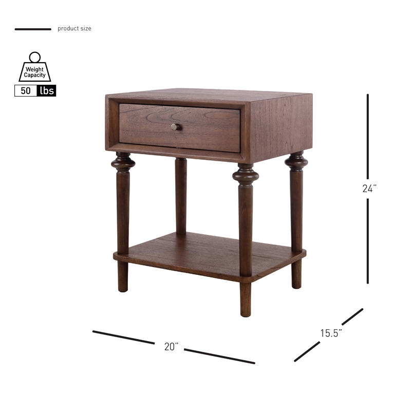 NPD Furniture Romilda 1in Wood Drawer Accent Table in Walnut