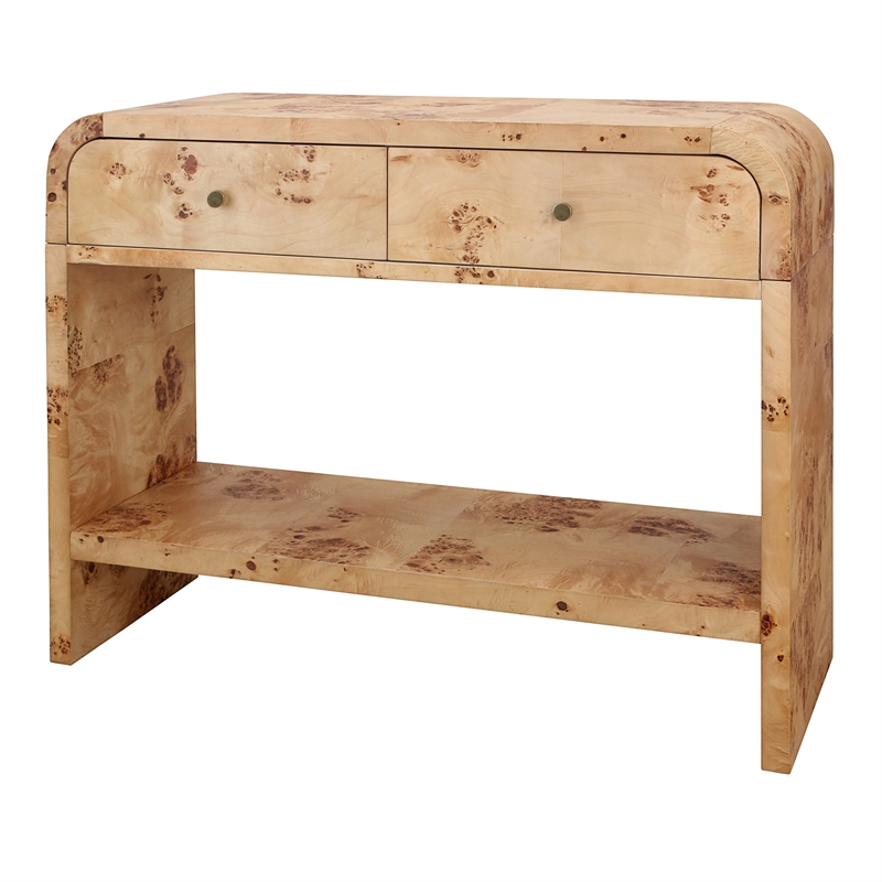 NPD Furniture Veyra Burl 2in Wood Drawer Console Table in Natural Burl