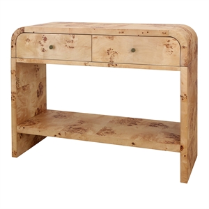 NPD Furniture Veyra Burl 2in Wood Drawer Console Table in Natural Burl