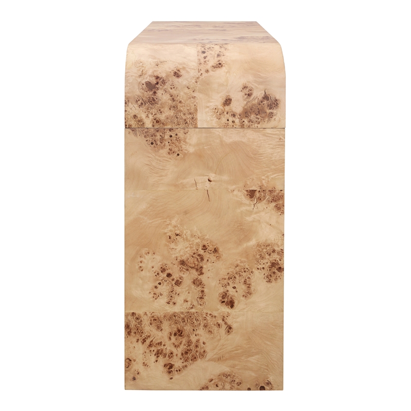 NPD Furniture Veyra Burl 2in Wood Drawer Console Table in Natural Burl