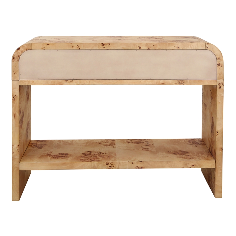NPD Furniture Veyra Burl 2in Wood Drawer Console Table in Natural Burl