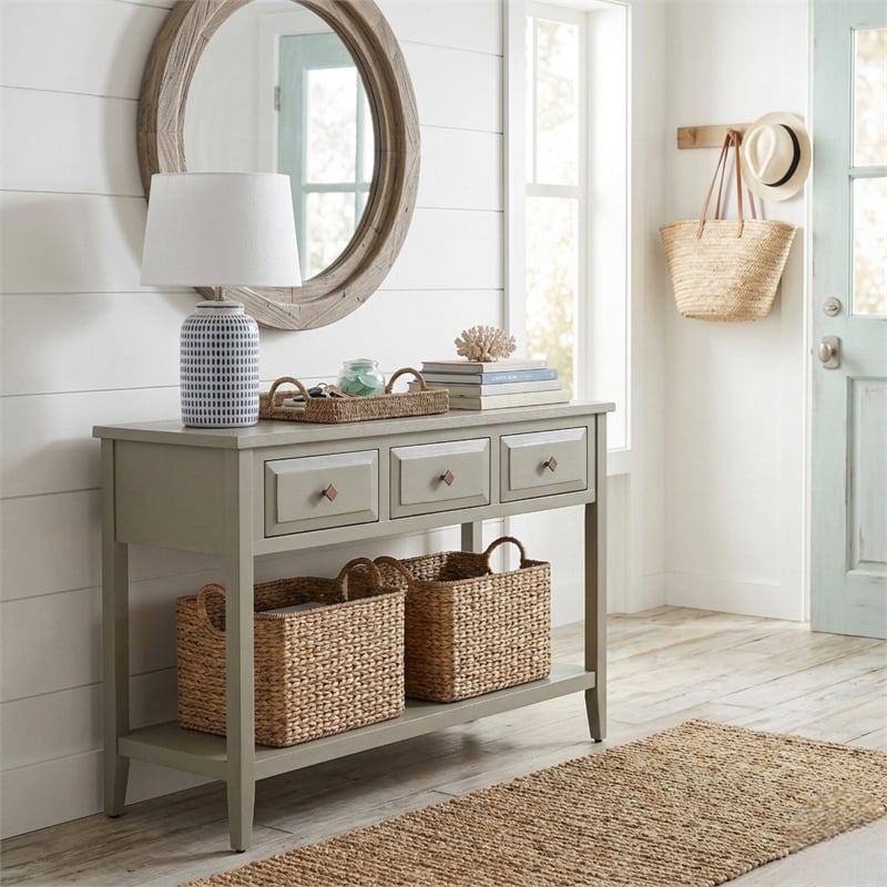 NPD Furniture Wexford 3in Wood Drawer Console Table in Sage Green