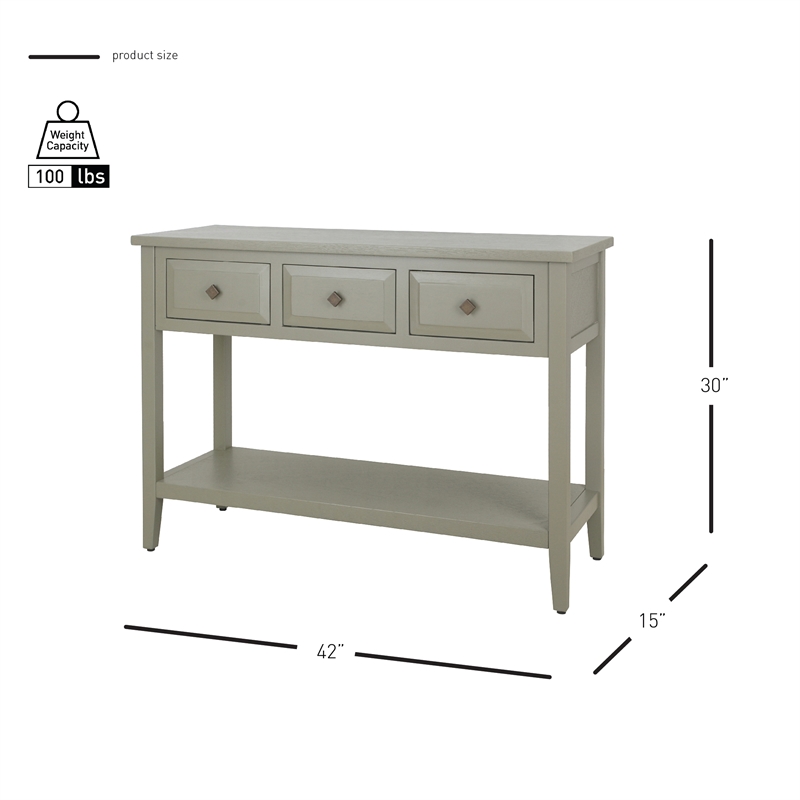 NPD Furniture Wexford 3in Wood Drawer Console Table in Sage Green