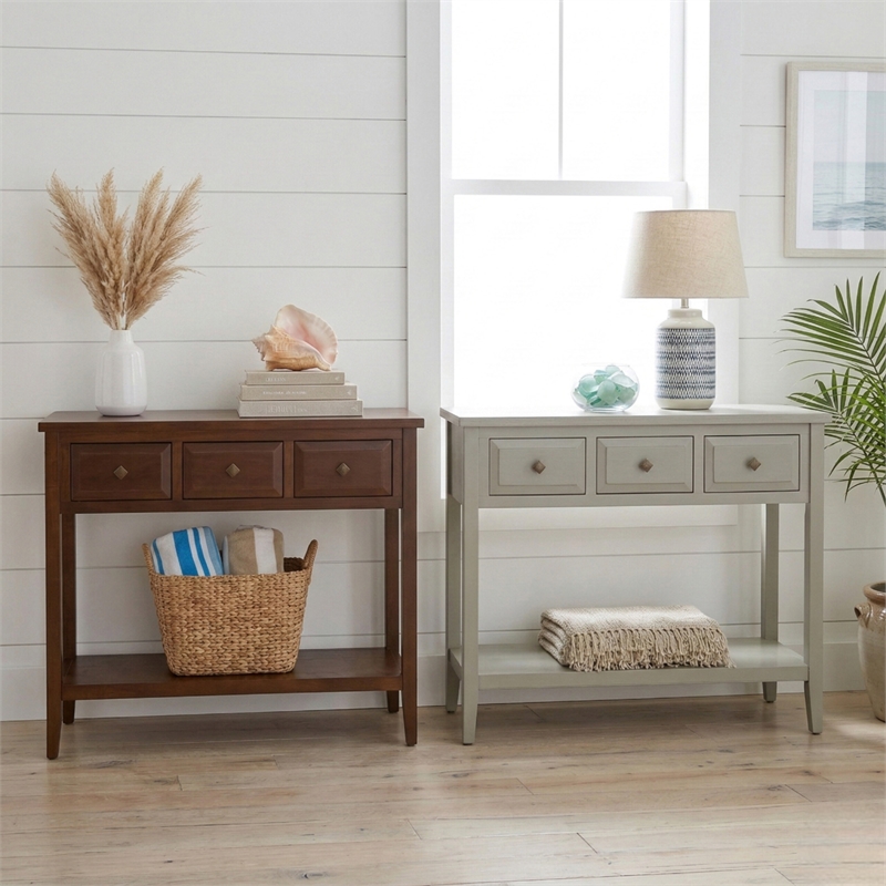 NPD Furniture Wexford 3in Wood Drawer Console Table in Walnut