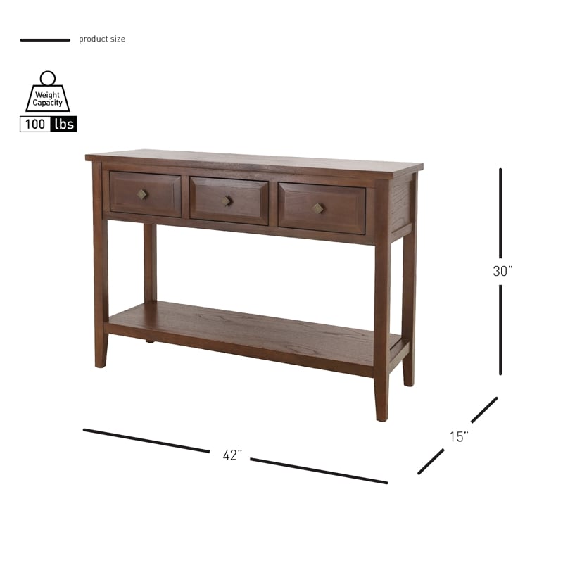 NPD Furniture Wexford 3in Wood Drawer Console Table in Walnut