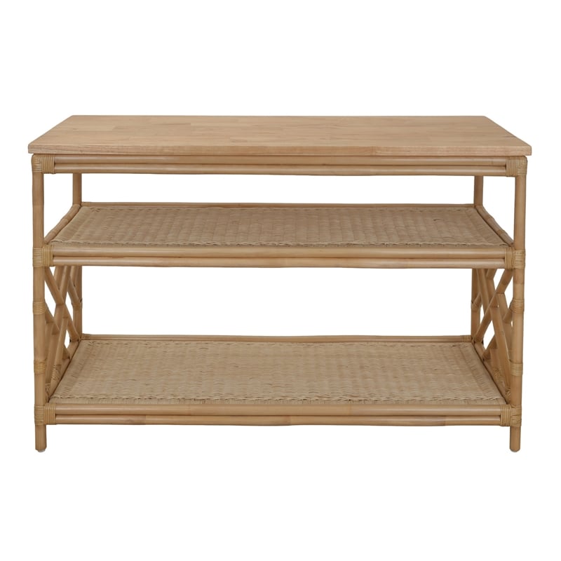 NPD Furniture - Sorea Console - Natural Wheat Rattan Base - Wood Top