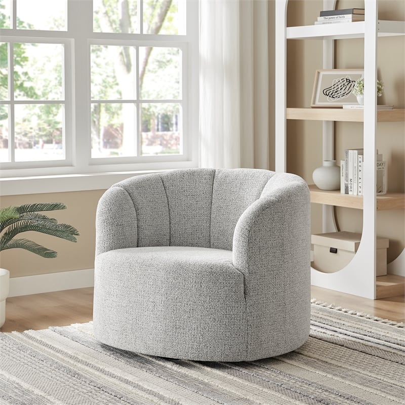 NPD Furniture - Elowen Swivel Accent Arm Chair - Heathered Cream Chenille