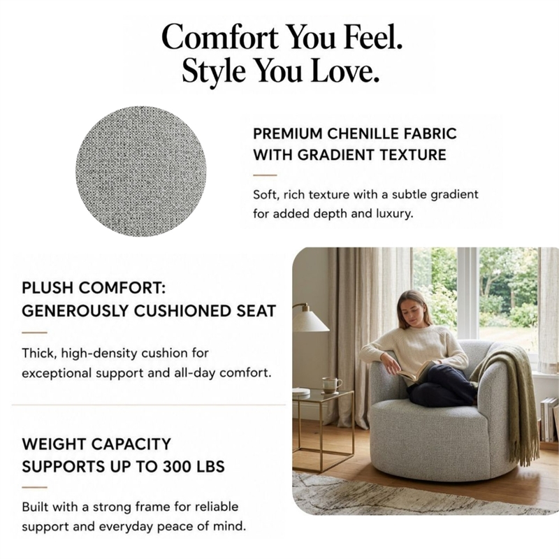 NPD Furniture - Elowen Swivel Accent Arm Chair - Heathered Cream Chenille