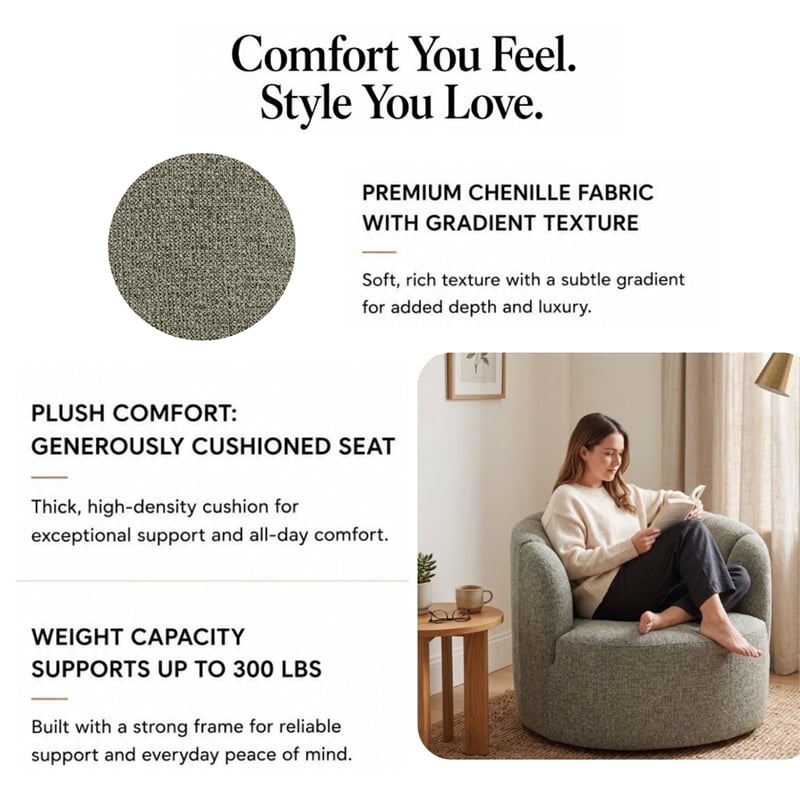 NPD Furniture - Elowen Swivel Accent Arm Chair - Heathered Olive Chenille