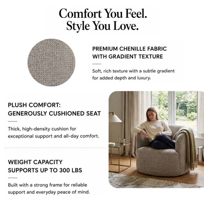 NPD Furniture - Elowen Swivel Accent Arm Chair - Heathered Taupe Chenille