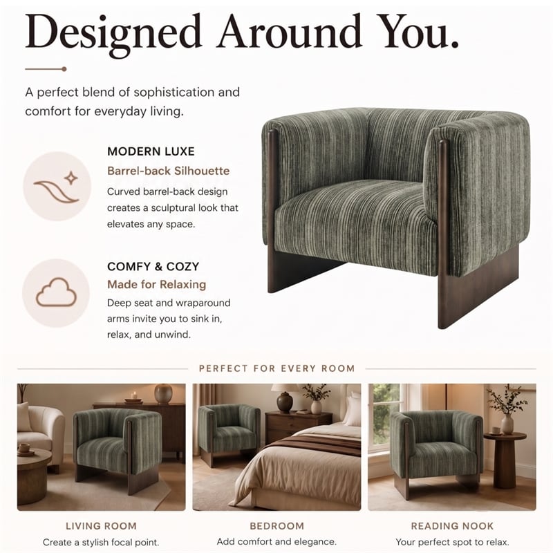 NPD Furniture - Daxon Accent Arm Chair - Stria Olive Chenille