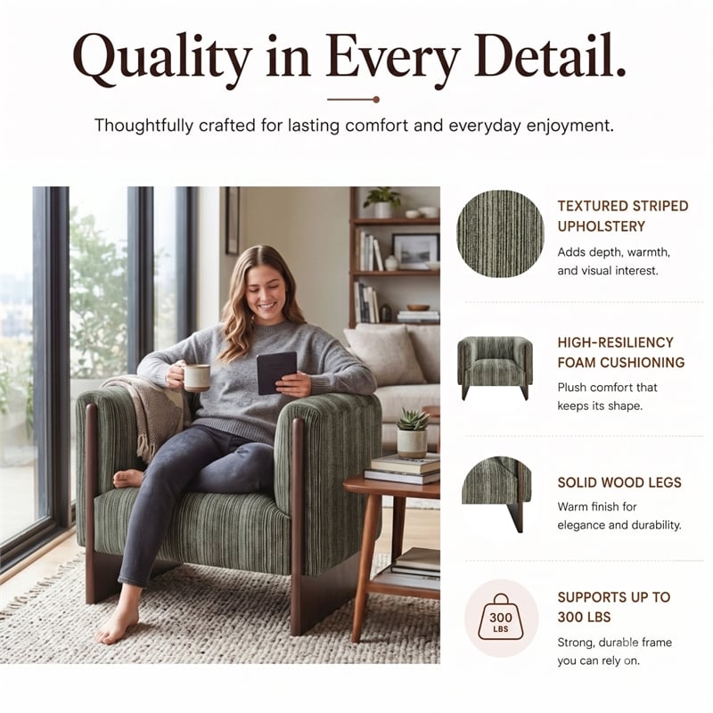 NPD Furniture - Daxon Accent Arm Chair - Stria Olive Chenille