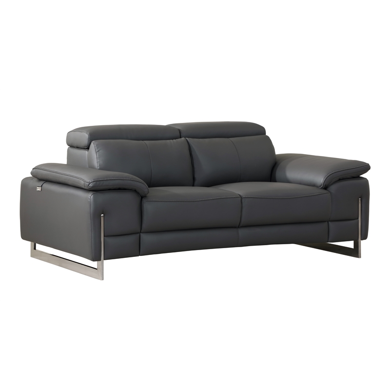 Titan Furnishings Genuine Italian Leather Upholstered Sofa Set in Dark Gray