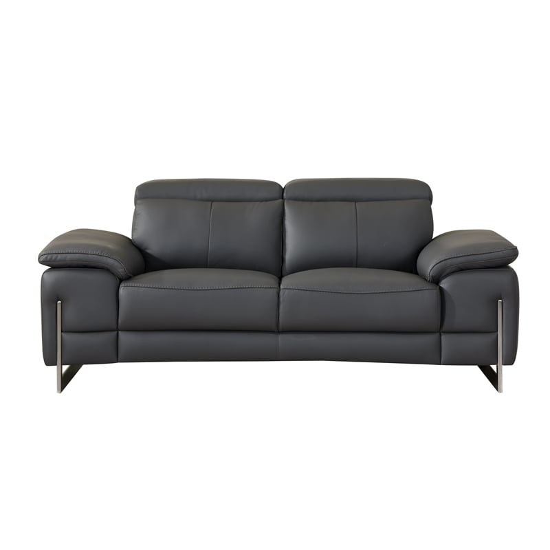 Titan Furnishings Genuine Italian Leather Upholstered Sofa Set in Dark Gray