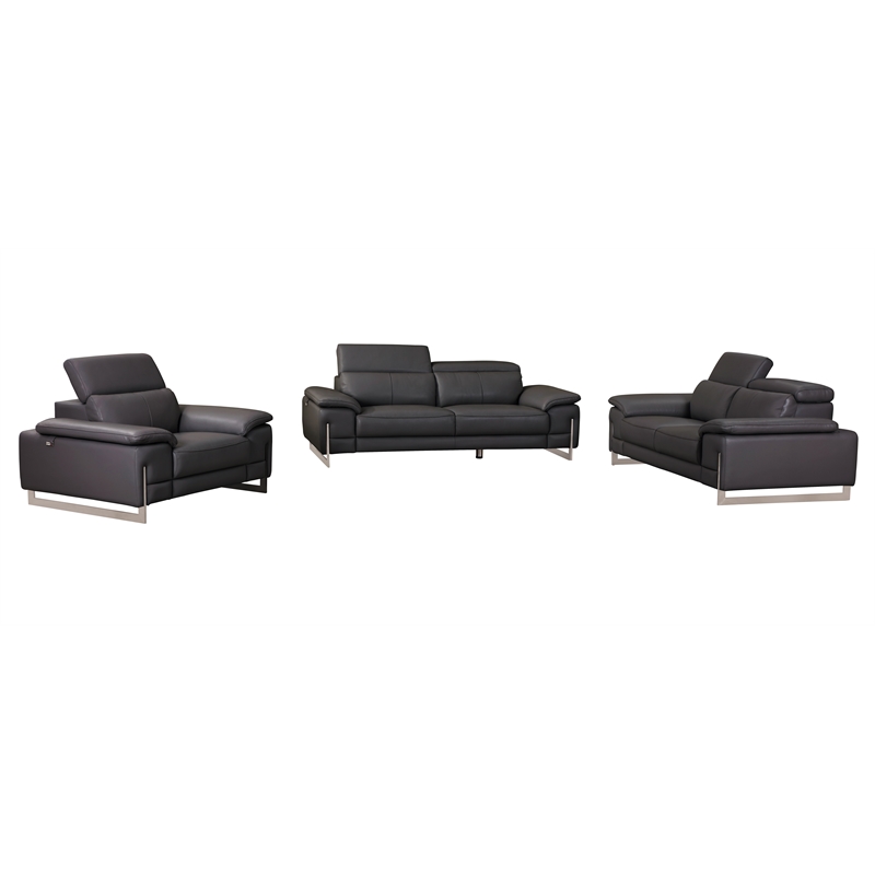 Titan Furnishings Genuine Italian Leather Upholstered Sofa Set in Dark Gray